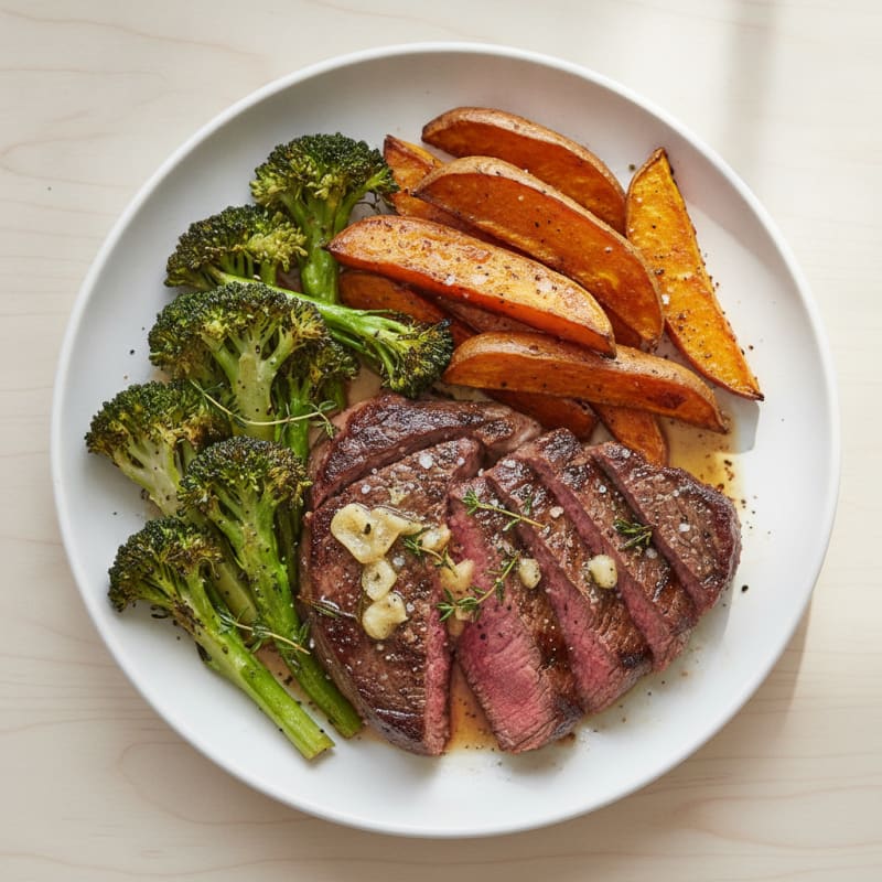 Garlic Herb Steak with Roasted Sweet Potatoes