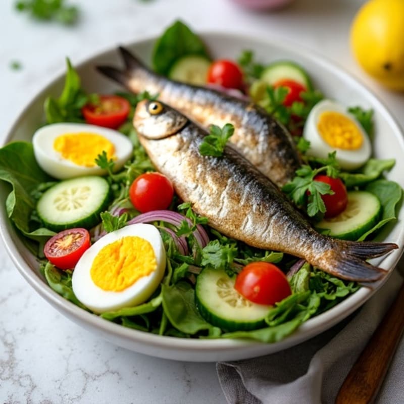Fresh Sardine Salad with Crunchy Greens and Lemon Vinaigrette