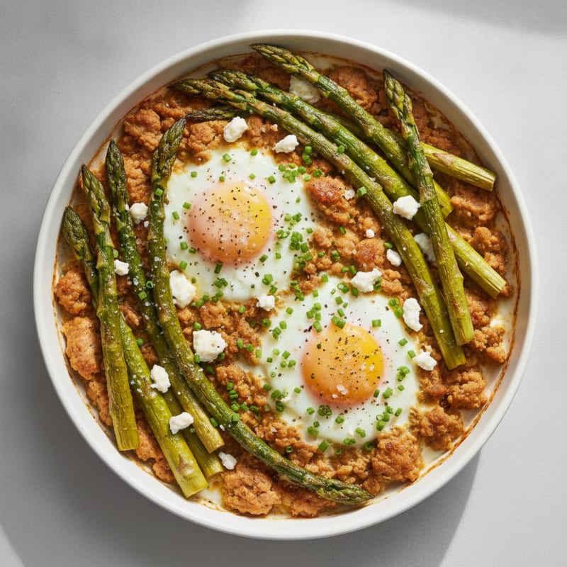 Baked Eggs with Roasted Asparagus