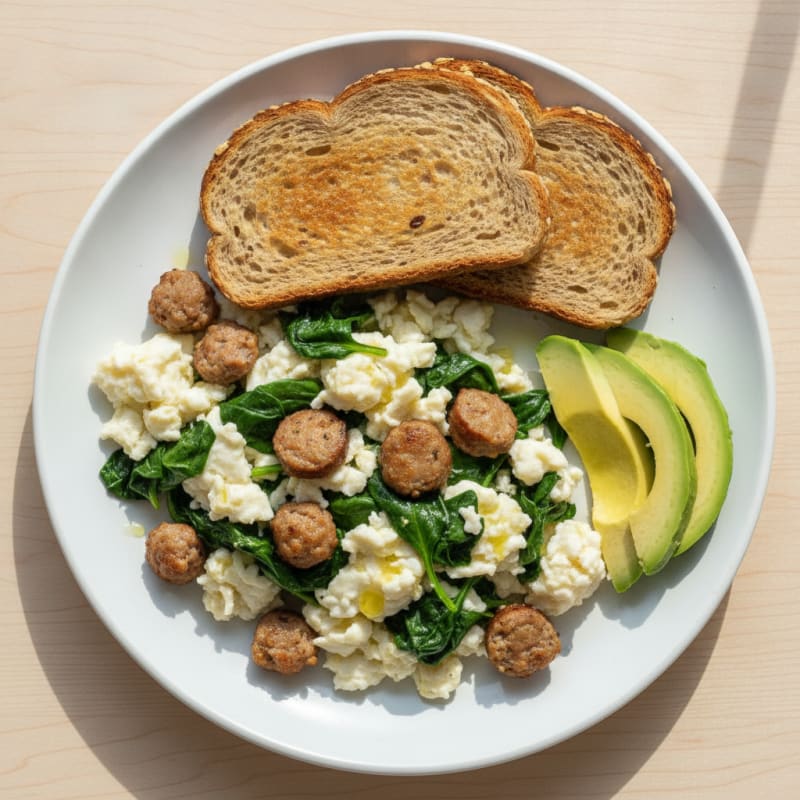 Egg White Scramble with Turkey Sausage and Spinach