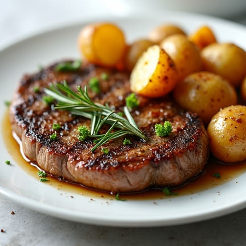Herb-Garlic Butter Seared Steak with Roasted Baby Potatoes