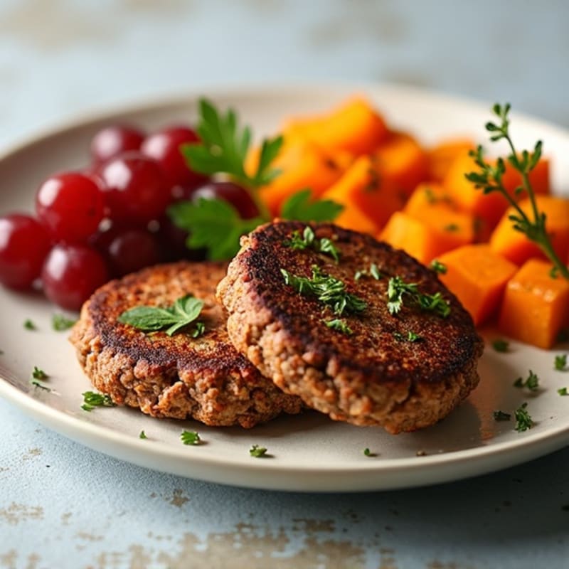 Herb-Seared Minced Meat Patties with Roasted Sweet Potato