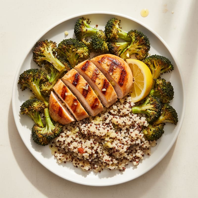 Grilled Chicken Breast with Quinoa and Roasted Broccoli