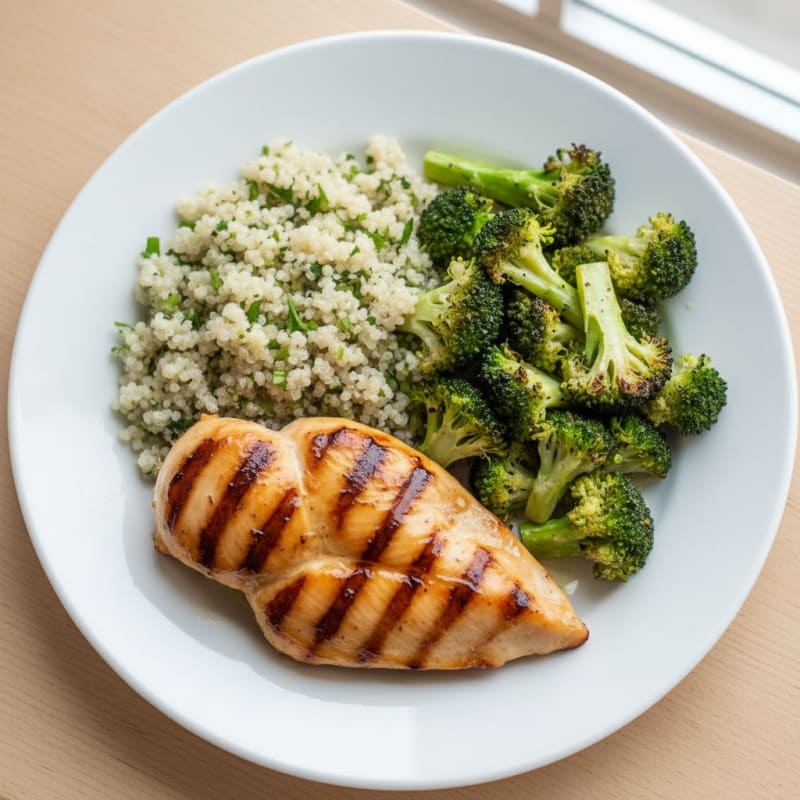 Grilled Chicken Breast with Quinoa and Roasted Broccoli