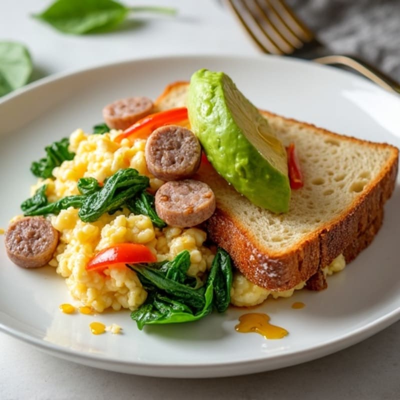 Egg White Scramble with Turkey Sausage and Spinach