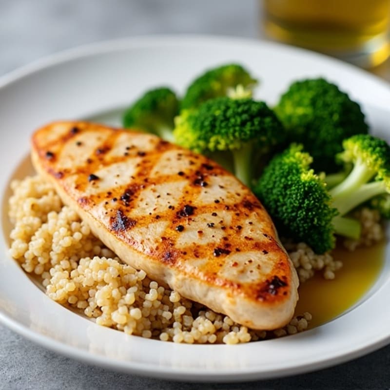 Grilled Chicken Breast with Quinoa and Steamed Broccoli