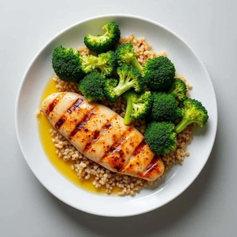 Grilled Chicken Breast with Roasted Broccoli and Quinoa