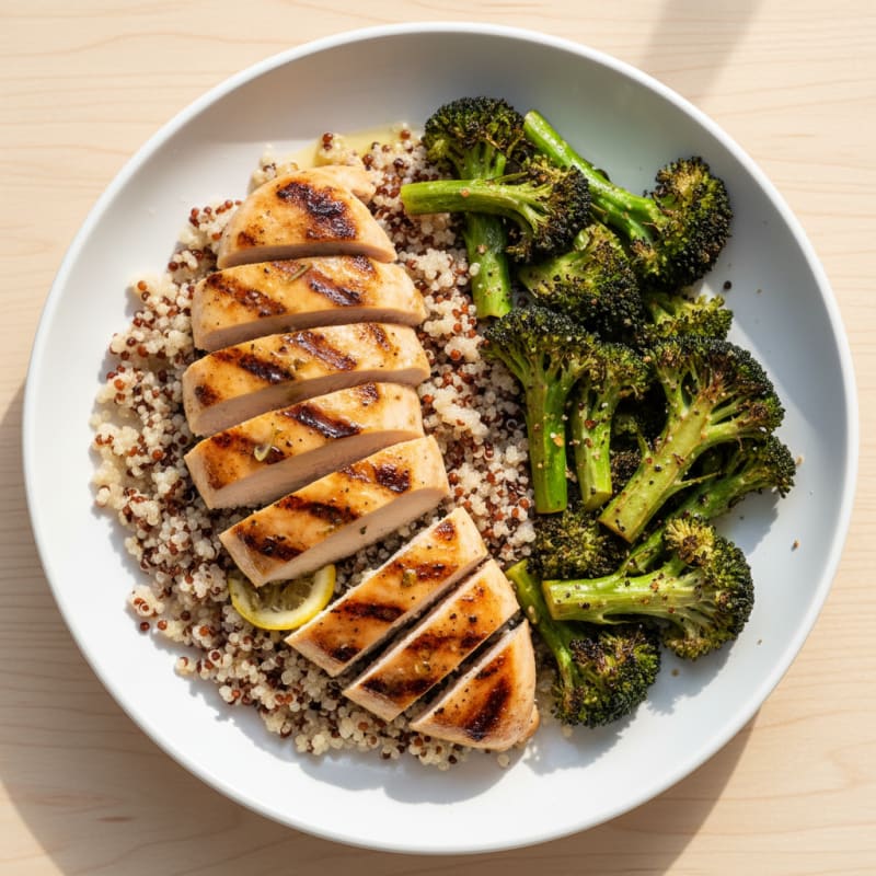 Grilled Chicken Breast with Quinoa and Roasted Broccoli