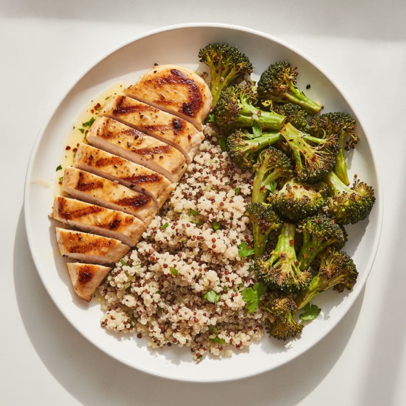 Grilled Chicken Breast with Quinoa and Roasted Broccoli