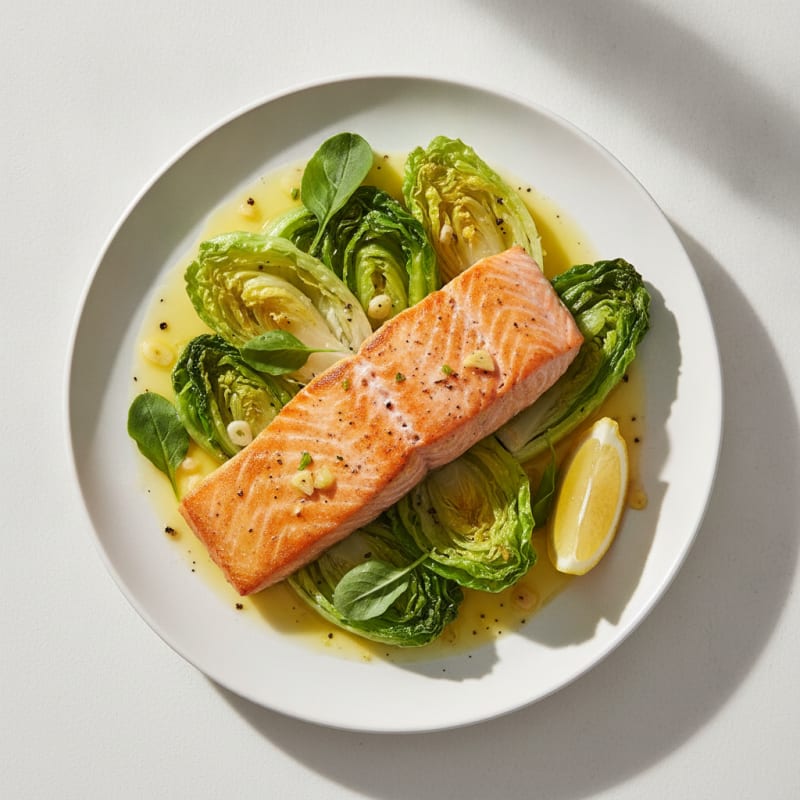Pan-Seared Salmon with Braised Lettuce
