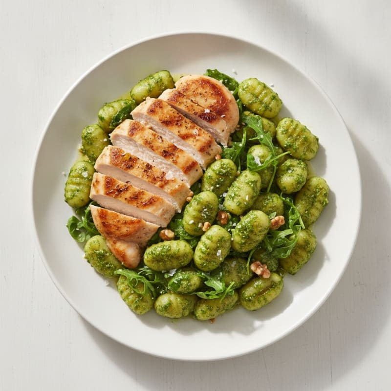 Pan-Seared Chicken and Gnocchi with Arugula Pesto