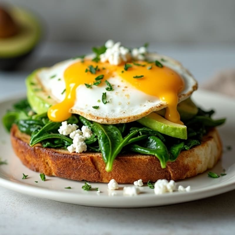 Egg and Spinach Sourdough Toast with Feta and Avocado