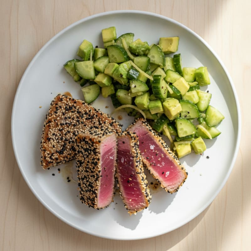 Seared Tuna with Cucumber-Avocado Salad