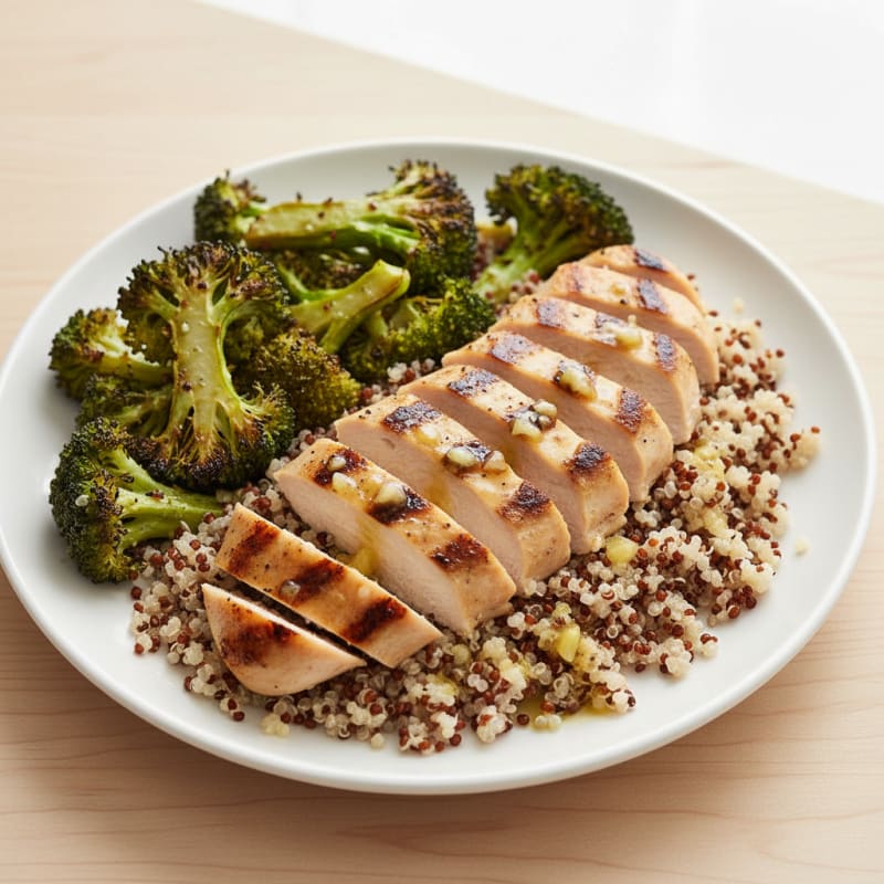 Grilled Chicken Breast with Quinoa and Roasted Broccoli