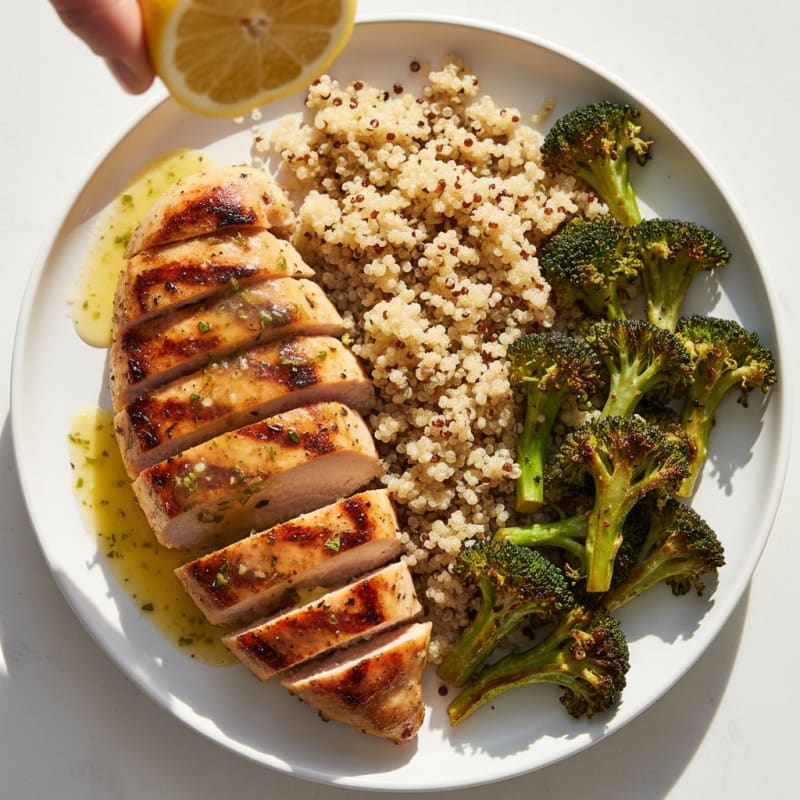Grilled Chicken Breast with Roasted Broccoli and Quinoa