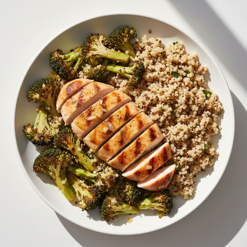 Grilled Chicken Breast with Roasted Broccoli and Quinoa
