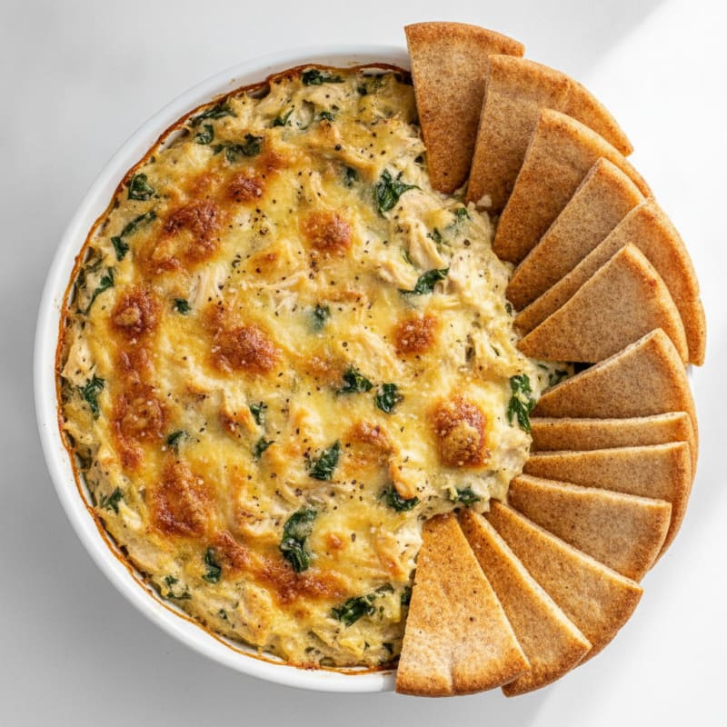 Baked Spinach Artichoke Dip with Toasted Pita