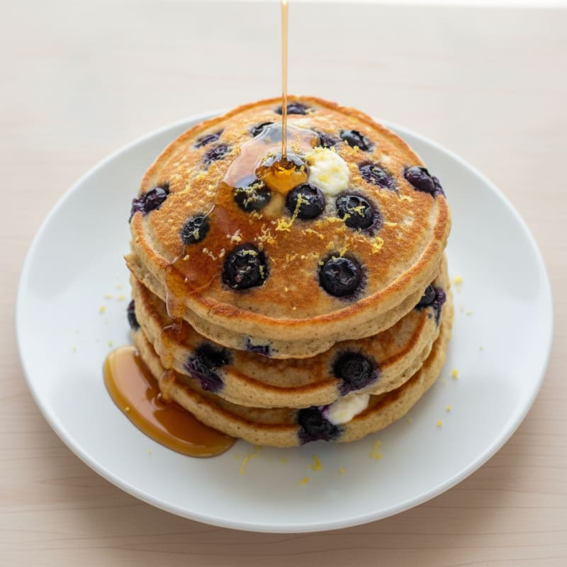 Blueberry Ricotta Pancakes with Maple Syrup