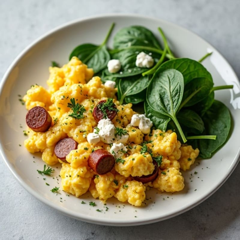 Egg White Scramble with Turkey Sausage and Spinach