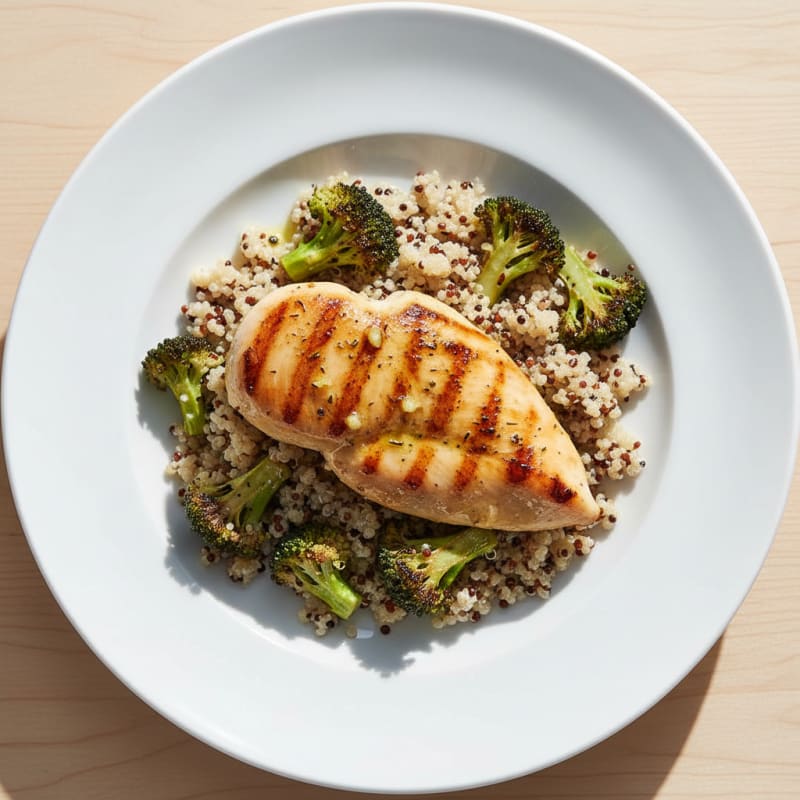 Grilled Chicken Breast with Quinoa and Roasted Broccoli