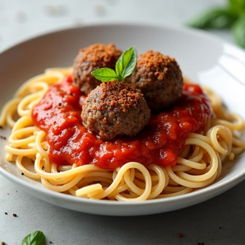 Lean Beef Meatballs with Whole Wheat Spaghetti and Rich Tomato Sauce