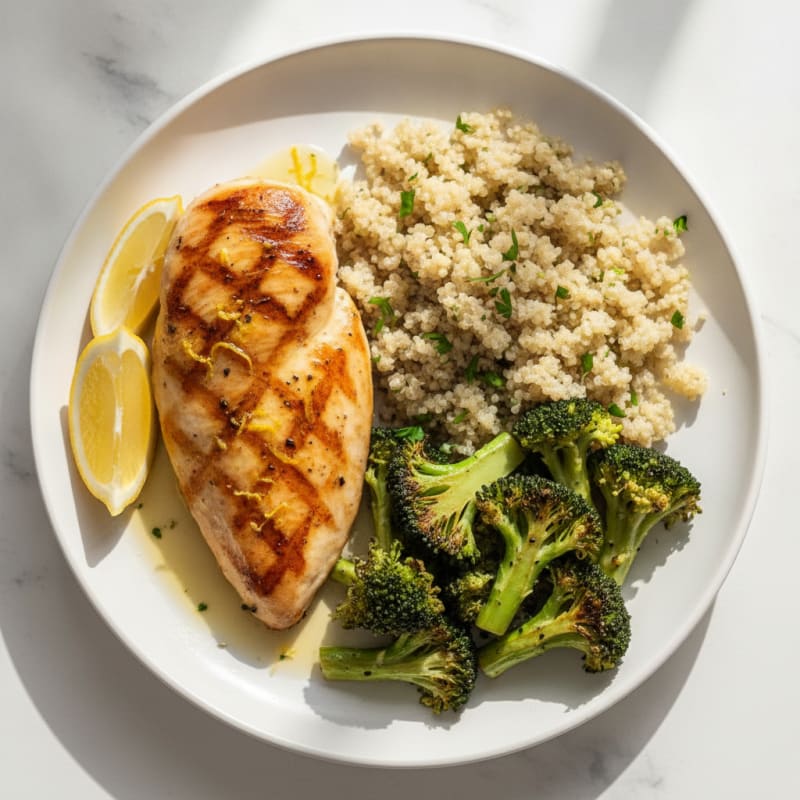 Grilled Chicken Breast with Quinoa and Roasted Broccoli