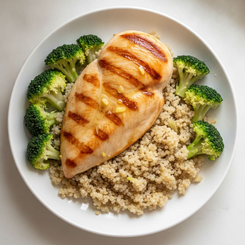 Grilled Chicken Breast with Quinoa and Steamed Broccoli