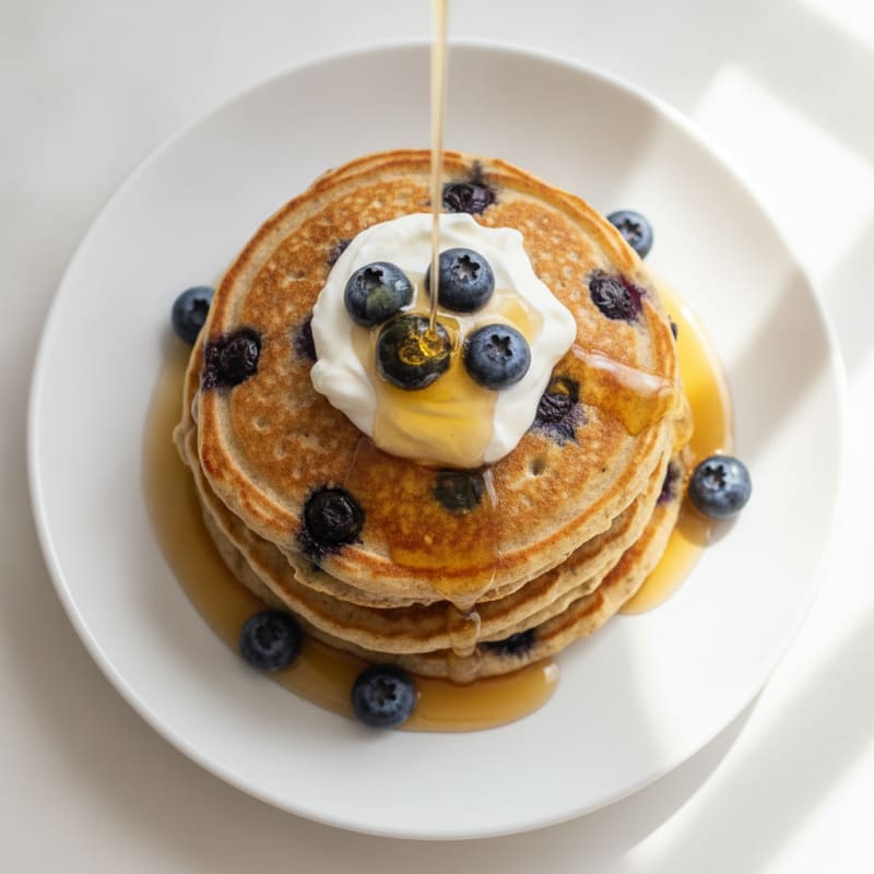 Blueberry Protein Pancakes with Maple Syrup