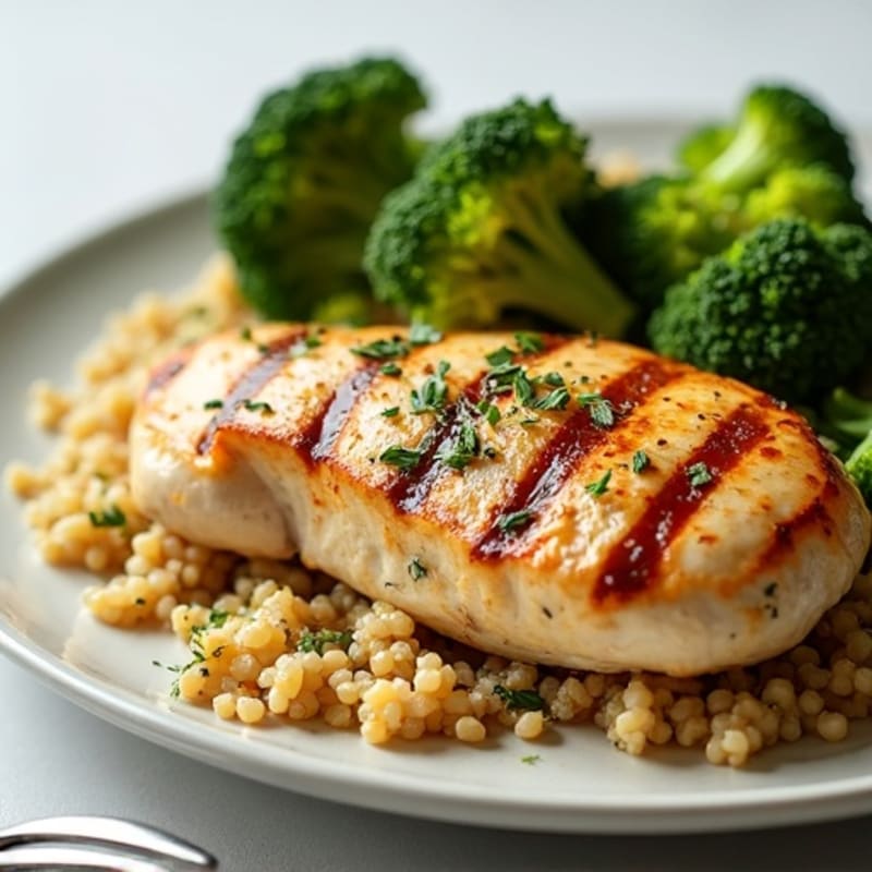 Grilled Chicken Breast with Quinoa and Roasted Broccoli