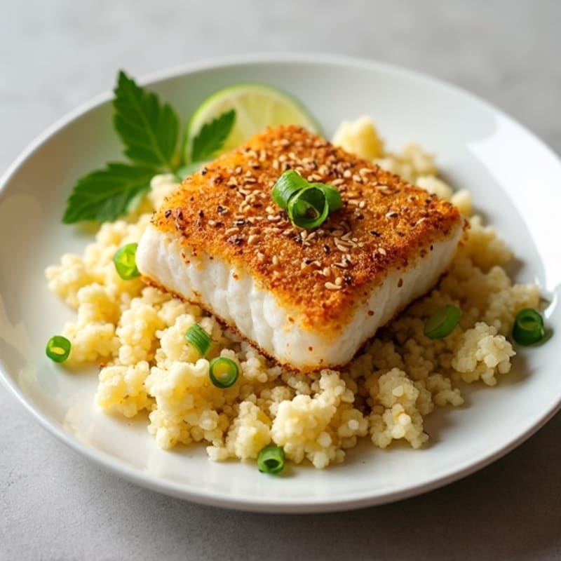 Crispy Sesame-Crusted Cod with Ginger Cauliflower Rice