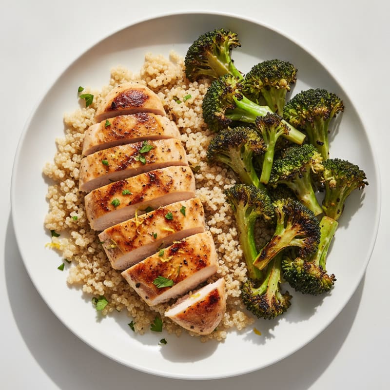 Grilled Chicken Breast with Quinoa and Roasted Broccoli
