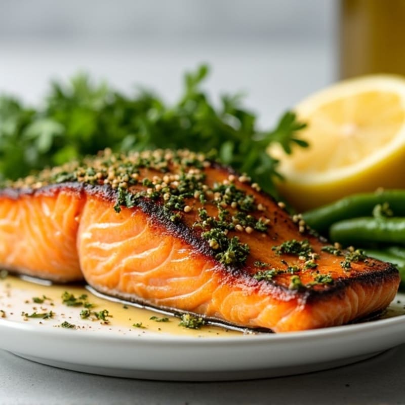 Herb-Crusted Pan Seared Salmon with Lemon