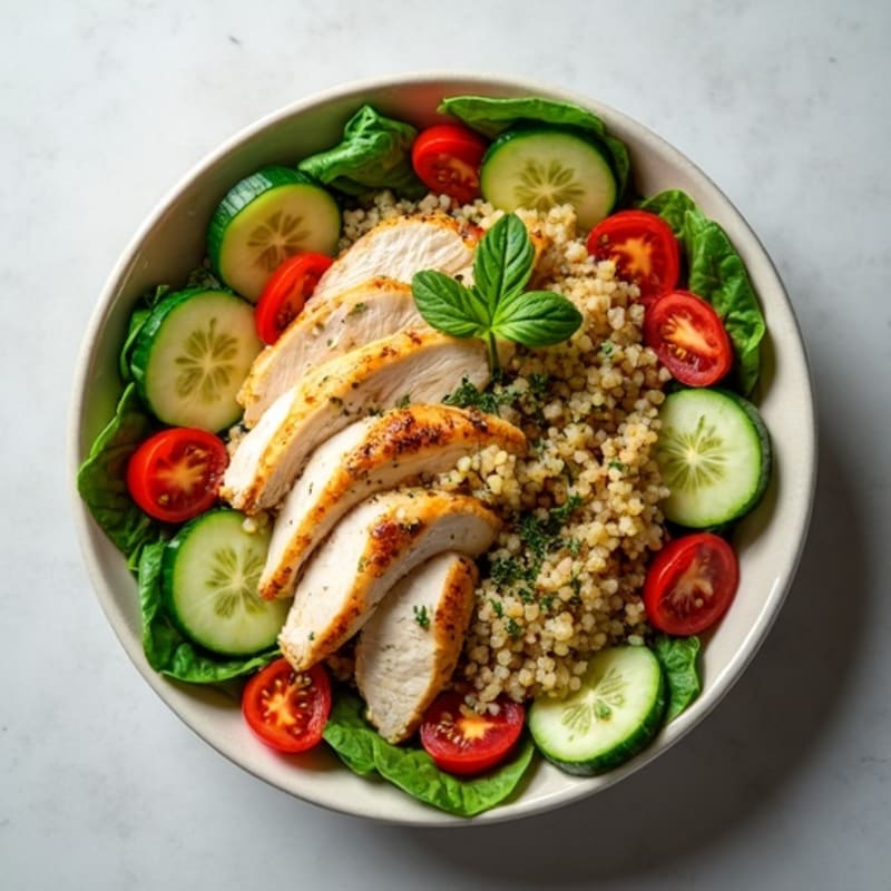 Herb-Marinated Chicken and Quinoa Bowl with Fresh Vegetables