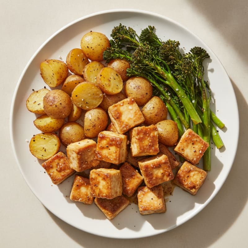 Baked Tofu with Roasted Broccolini and Potatoes