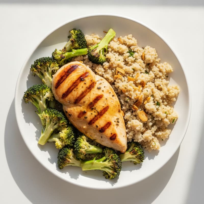 Grilled Chicken Breast with Roasted Broccoli and Quinoa