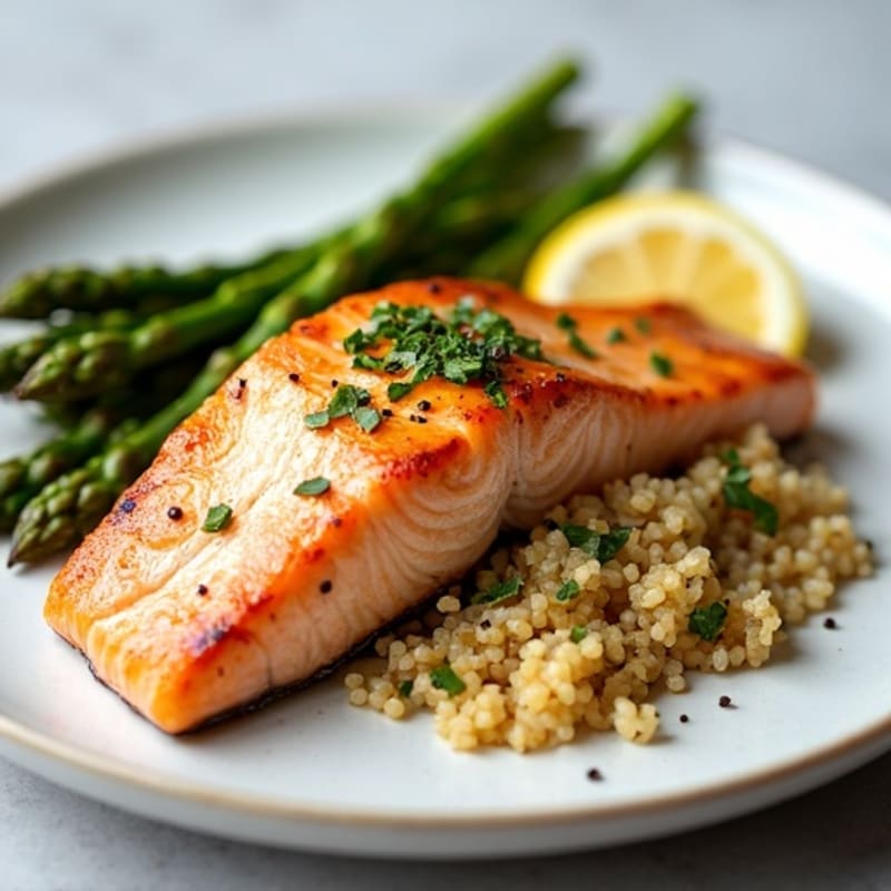 Seared Salmon with Roasted Asparagus and Quinoa