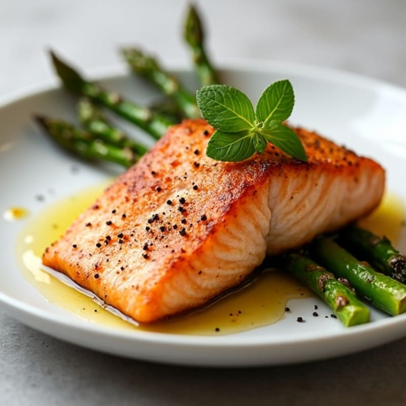 Crispy Pan-Seared Salmon with Roasted Asparagus