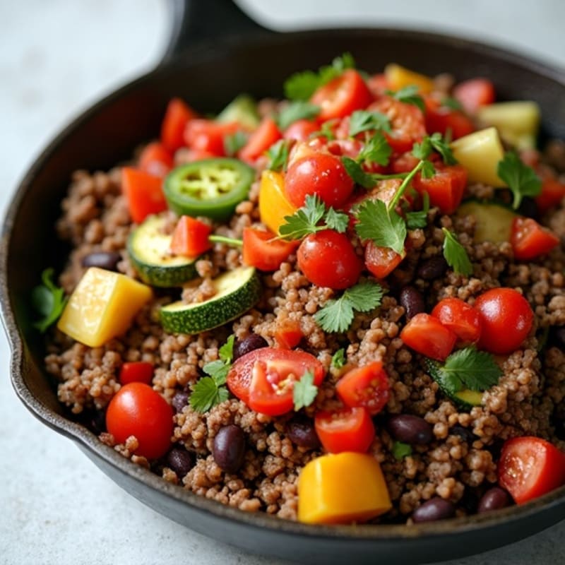 Lean Beef and Vegetable Skillet with Spiced Tomato Salsa