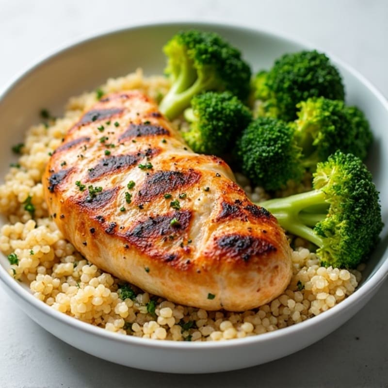 Grilled Chicken Breast with Quinoa and Steamed Broccoli