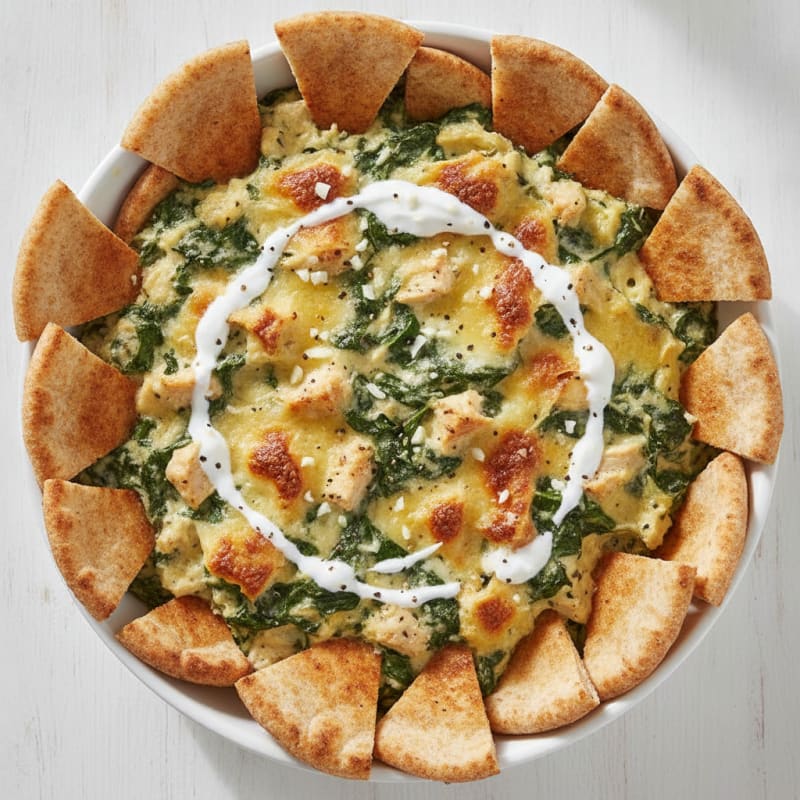 Baked Spinach Artichoke Dip with Toasted Pita