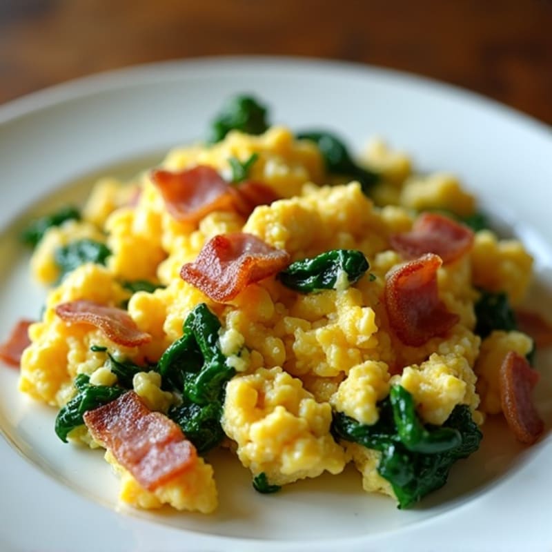 Cottage Cheese Egg Scramble with Spinach and Turkey Bacon