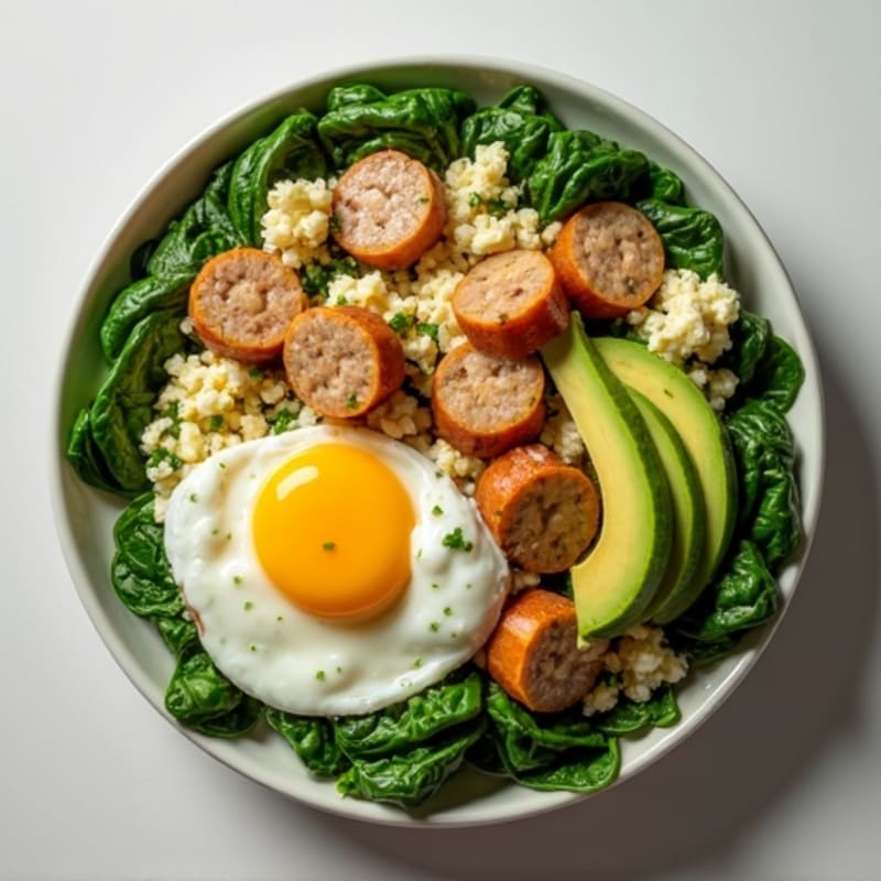 Cottage Cheese Scramble with Turkey Sausage and Spinach
