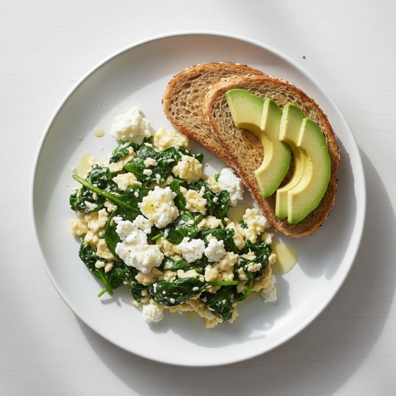 Egg White Spinach Scramble with Cottage Cheese