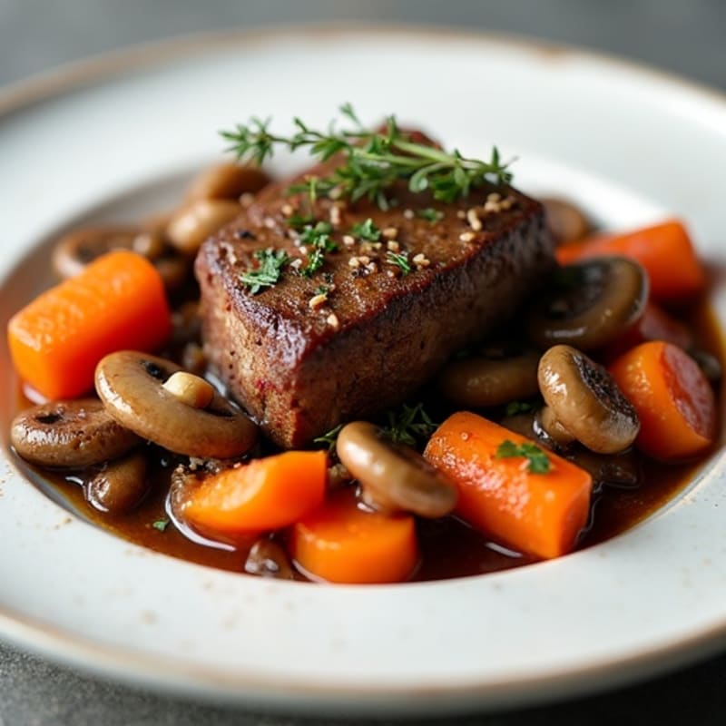 Tender Red Wine Braised Beef with Mushrooms and Carrots