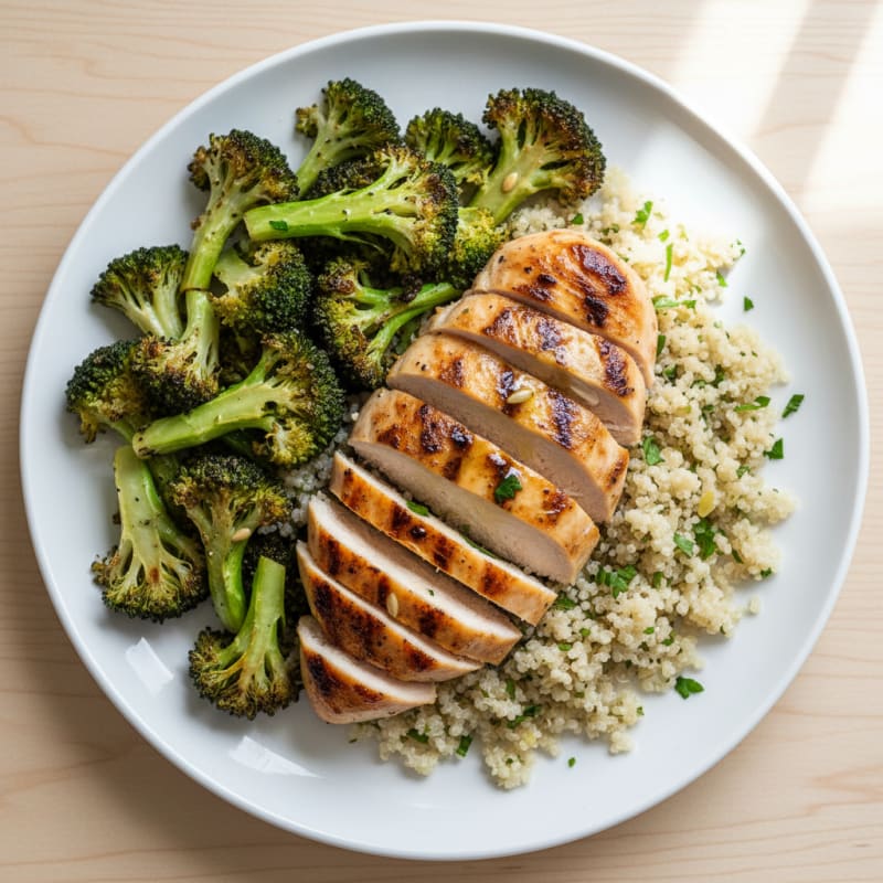 Grilled Chicken Breast with Quinoa and Roasted Broccoli