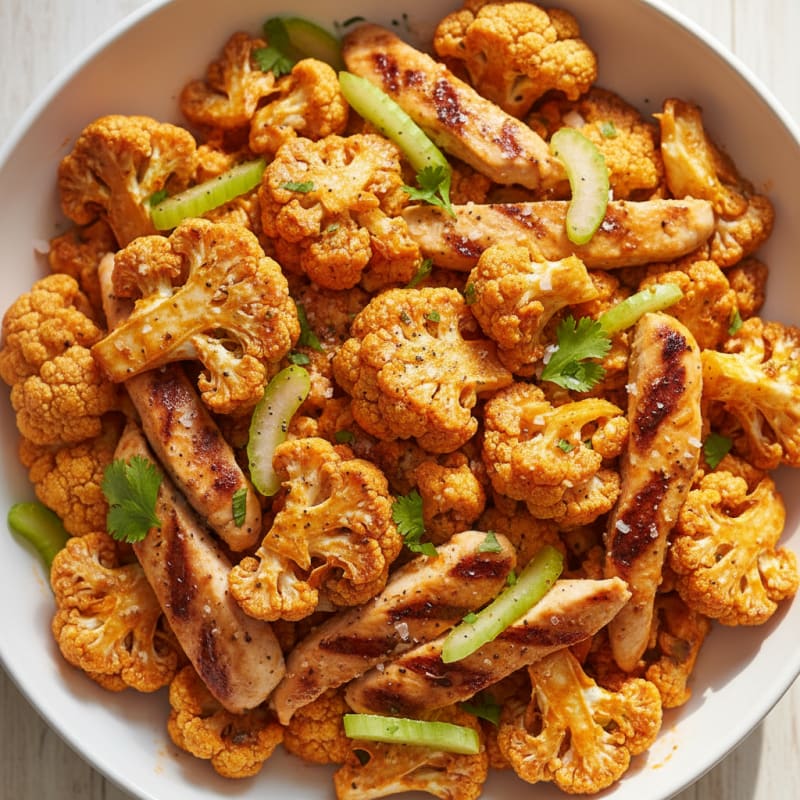 Crispy Buffalo Roasted Cauliflower and Chicken Power Bowl
