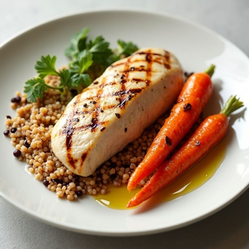 Grilled Chicken Breast with Warm Quinoa and Roasted Carrots
