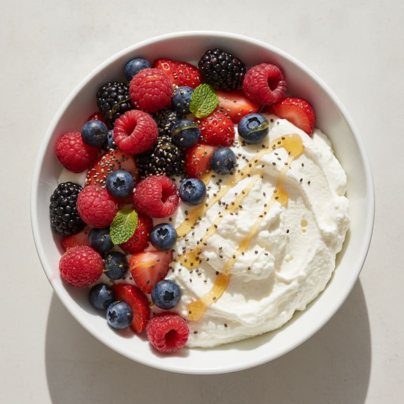 Greek Yogurt Protein Mousse with Mixed Berries