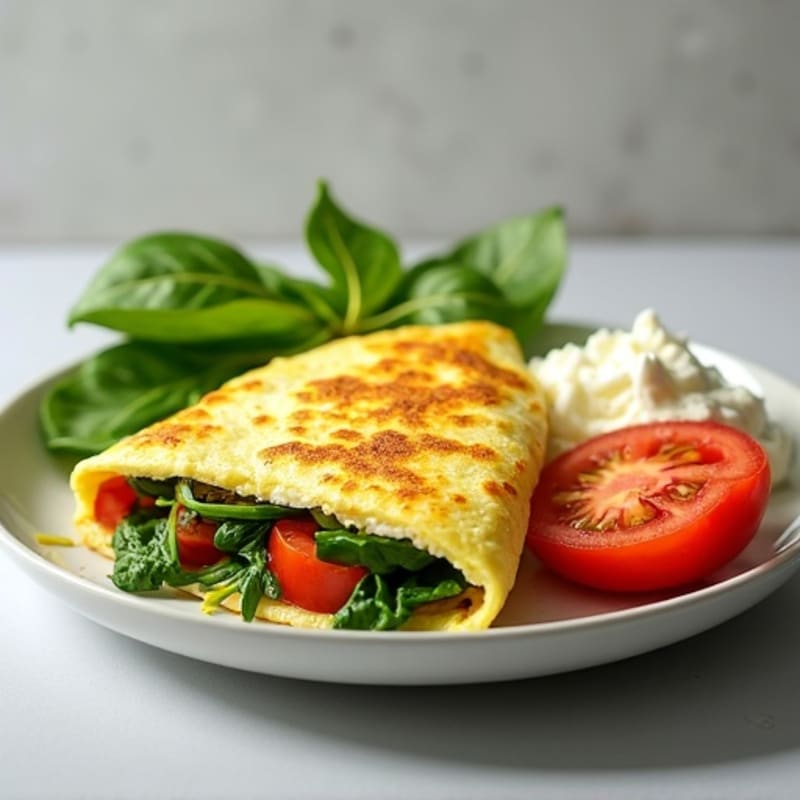 Egg White Spinach Omelet with Cottage Cheese and Fresh Tomato