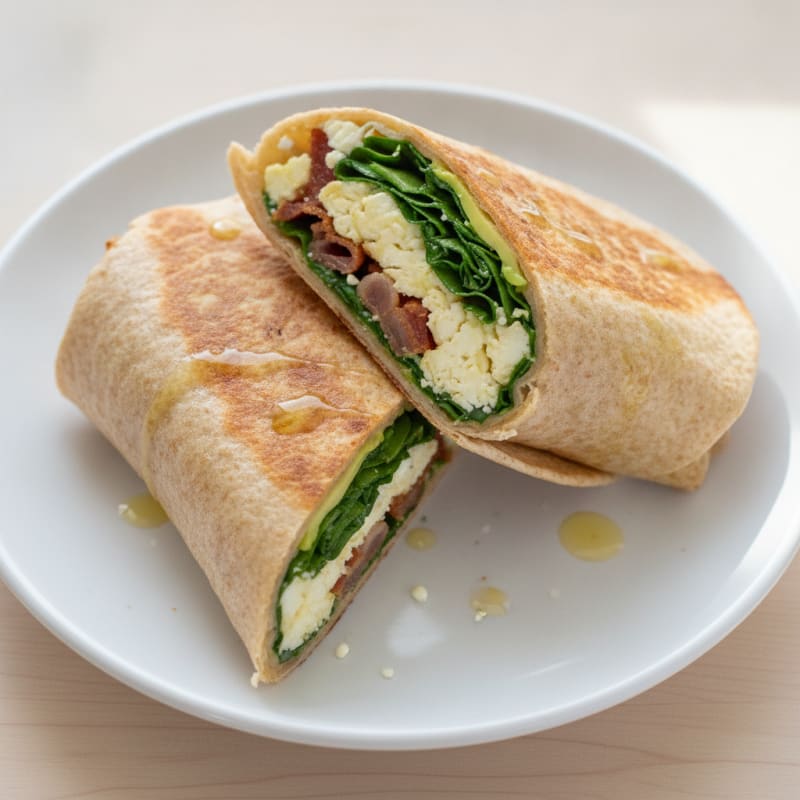 Crispy Egg White and Spinach Wrap with Turkey Bacon